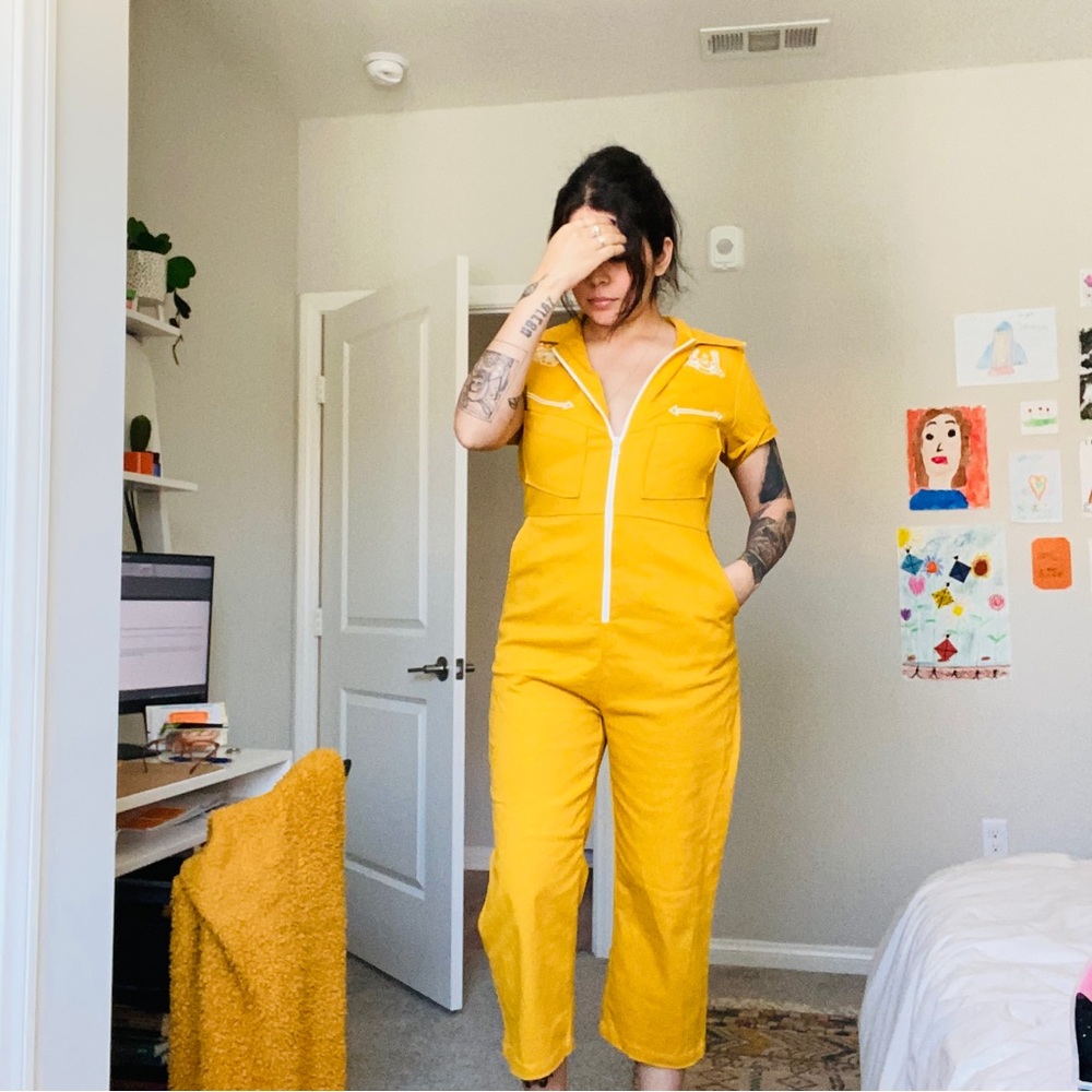❌SOLD❌ Valfre yellow short sleeve jumpsuit